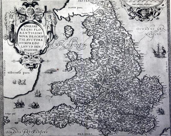 Abraham Ortelius Map of Angliae Regni, 1573 15 x 18.5in.